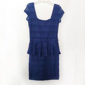 Love Reign Navy Lace Peplum Waist Dress Medium